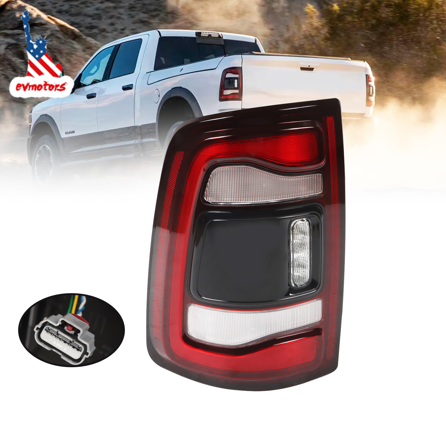 For 2019-2024 Dodge RAM 2500 3500 Black w/ Blind Spot LED Tail Light Lamp Driver