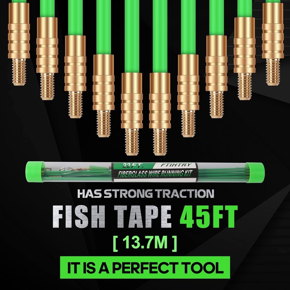 Electrical Wire Cable Fish Rods Kit with 8 Attachments