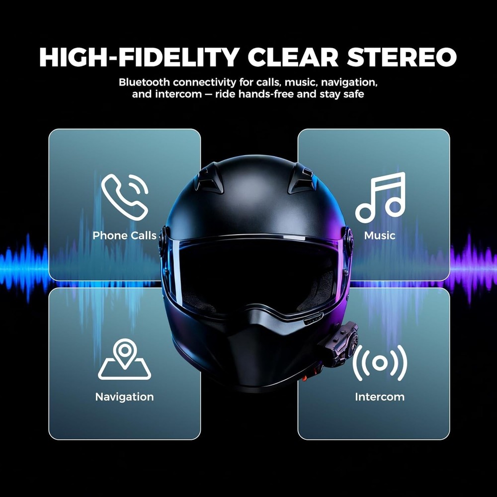 ROCKBROS Motorcycle Bluetooth Headset R1 Helmet Intercom Headset Waterproof 1 PC