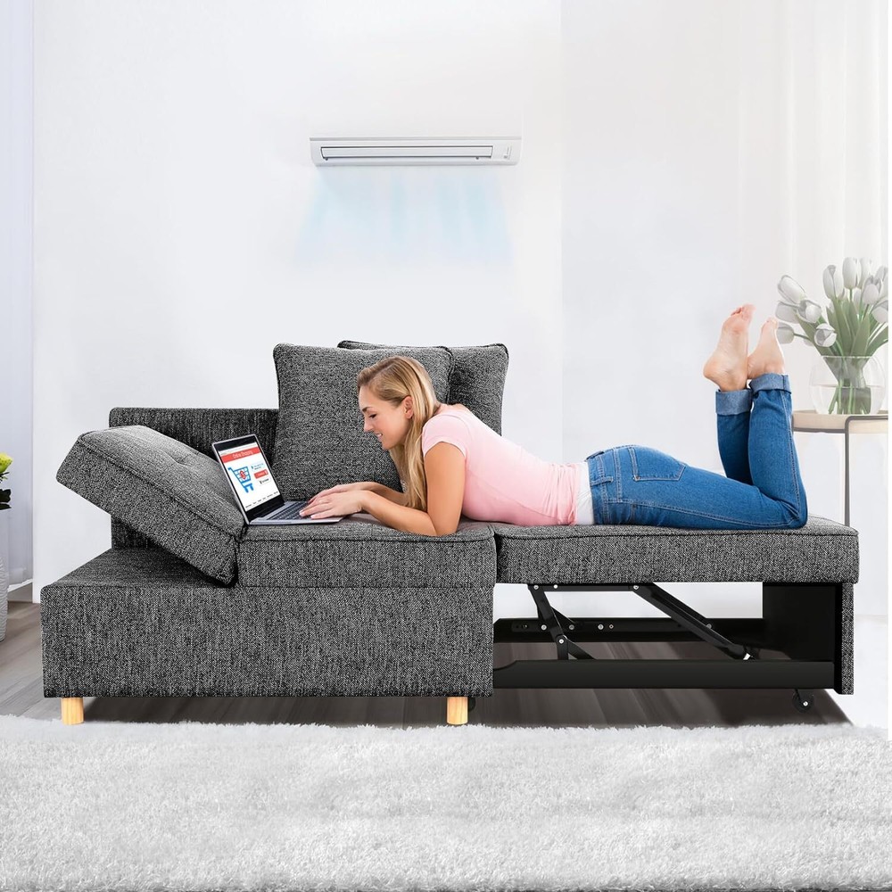 4-in-1 Folding Ottoman Sofa Bed, Convertible Chair Multi-Function Sleeper Sofa*)