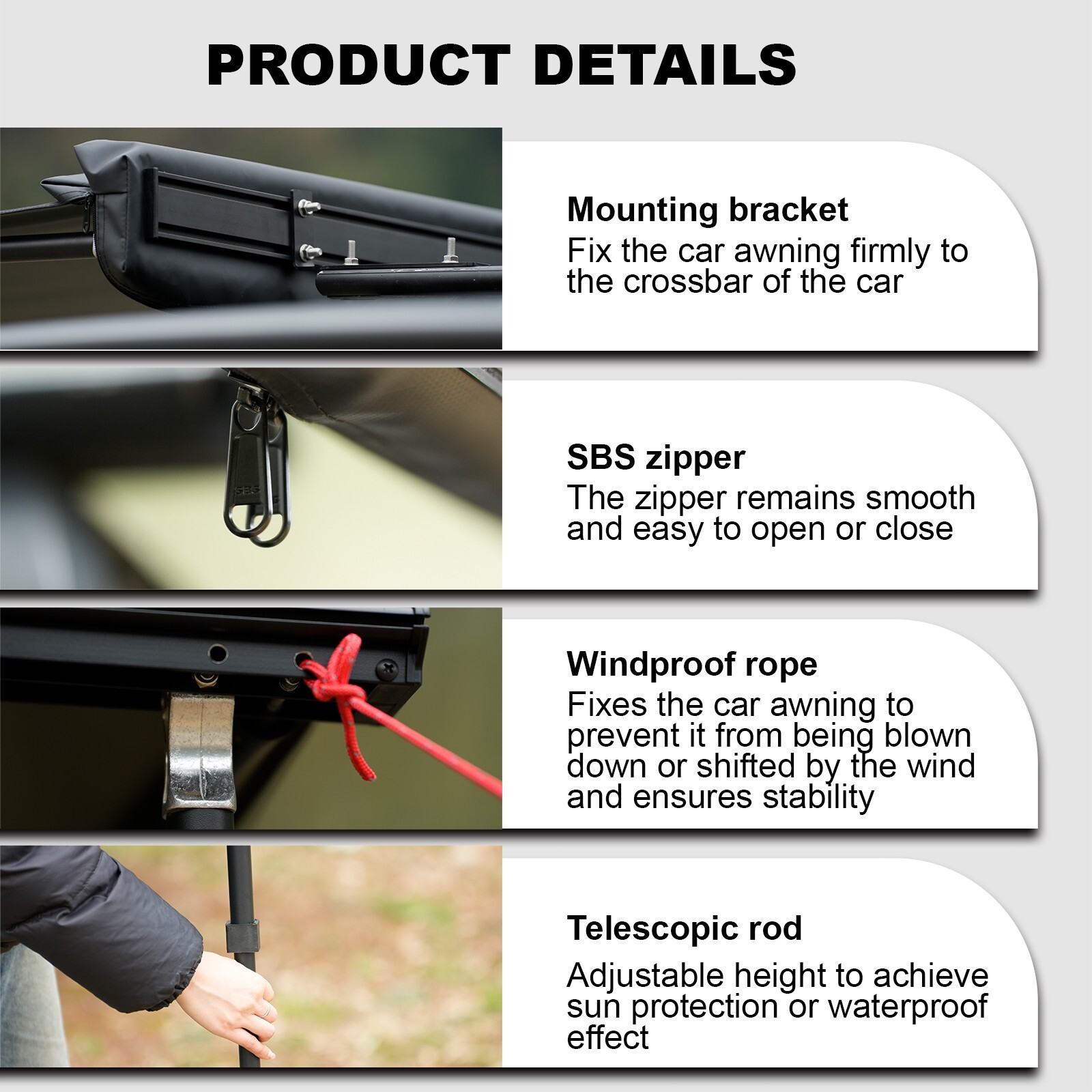 Naturnest 5.2x8.2ft Car Side Awning Waterproof Car Awning Shade Outdoor Camping