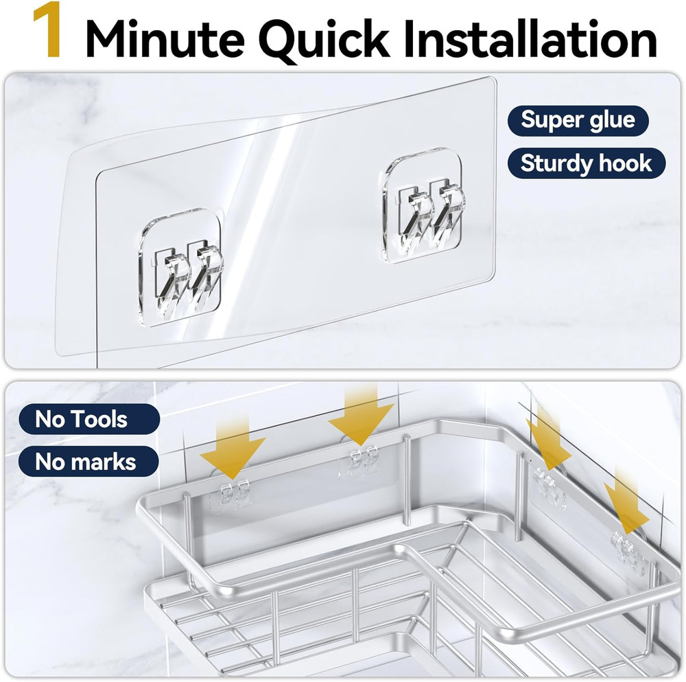 Corner Shower Caddy Organizer, 5-Pack Self-Adhesive Rustproof Bath Shelves with