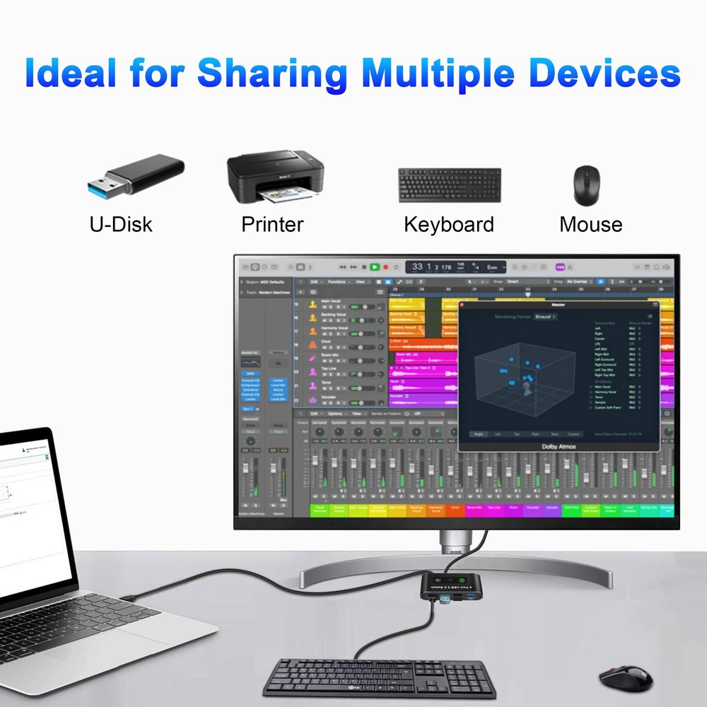 USB Switch, USB Switcher 2 Computers, USB 3.0 Switch Sharing 4 USB Devices KV...