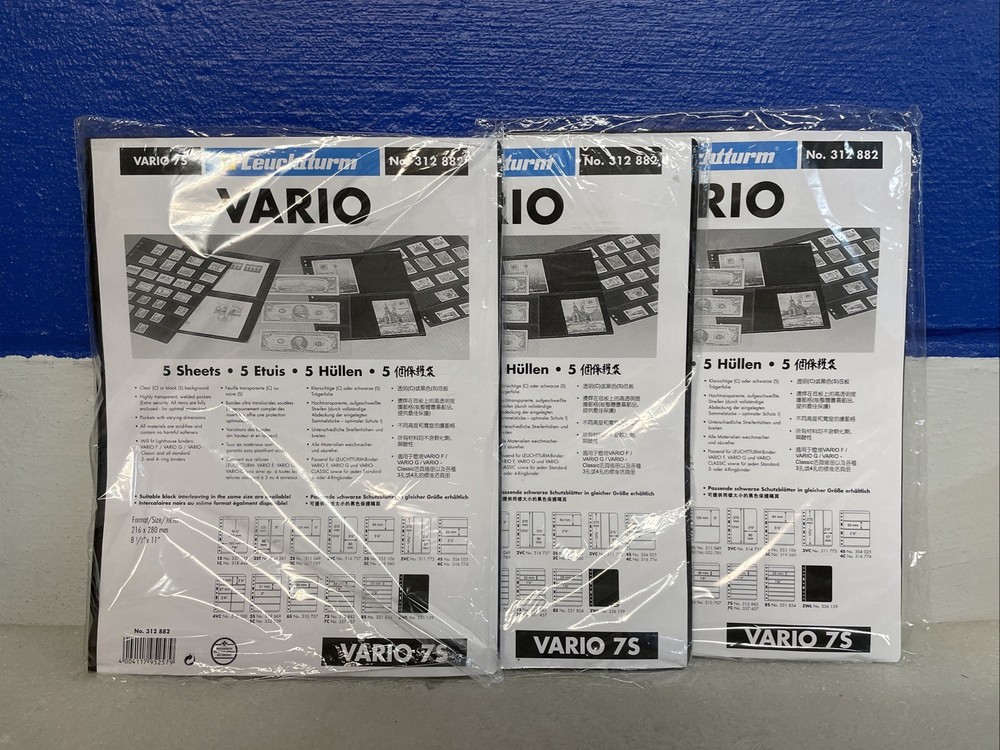 Lighthouse Vario 7S Stamp Page Protective Sheets Black Back Lot Of 3 Packs Of 5