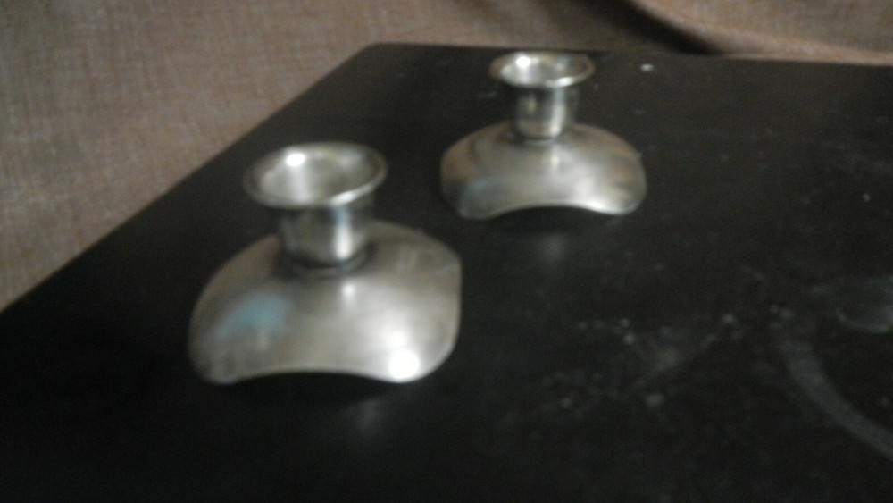 Silverplate TAPER CANDLE HOLDERS Marked Denmark Set of 2 identical