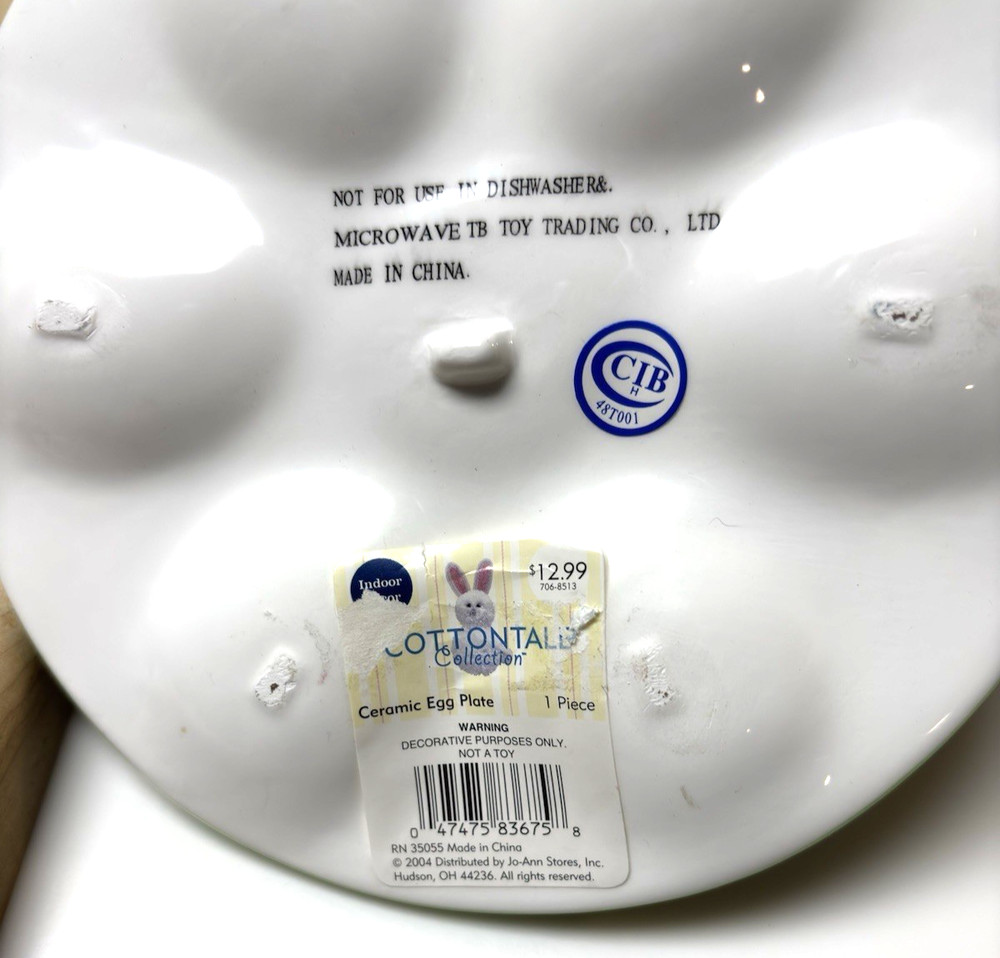 Cottontales Collection 6.5" Ceramic Egg Plate Easter Spring Deviled/Colored Eggs