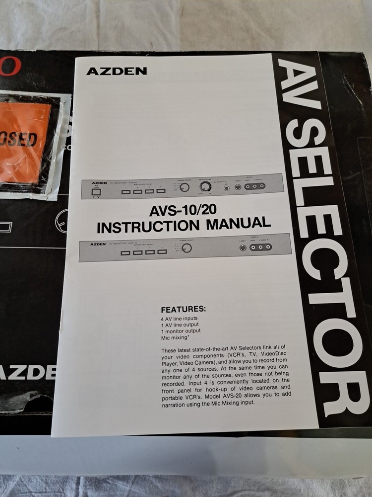 Azden AV Selector AVS-10 4 Inputs