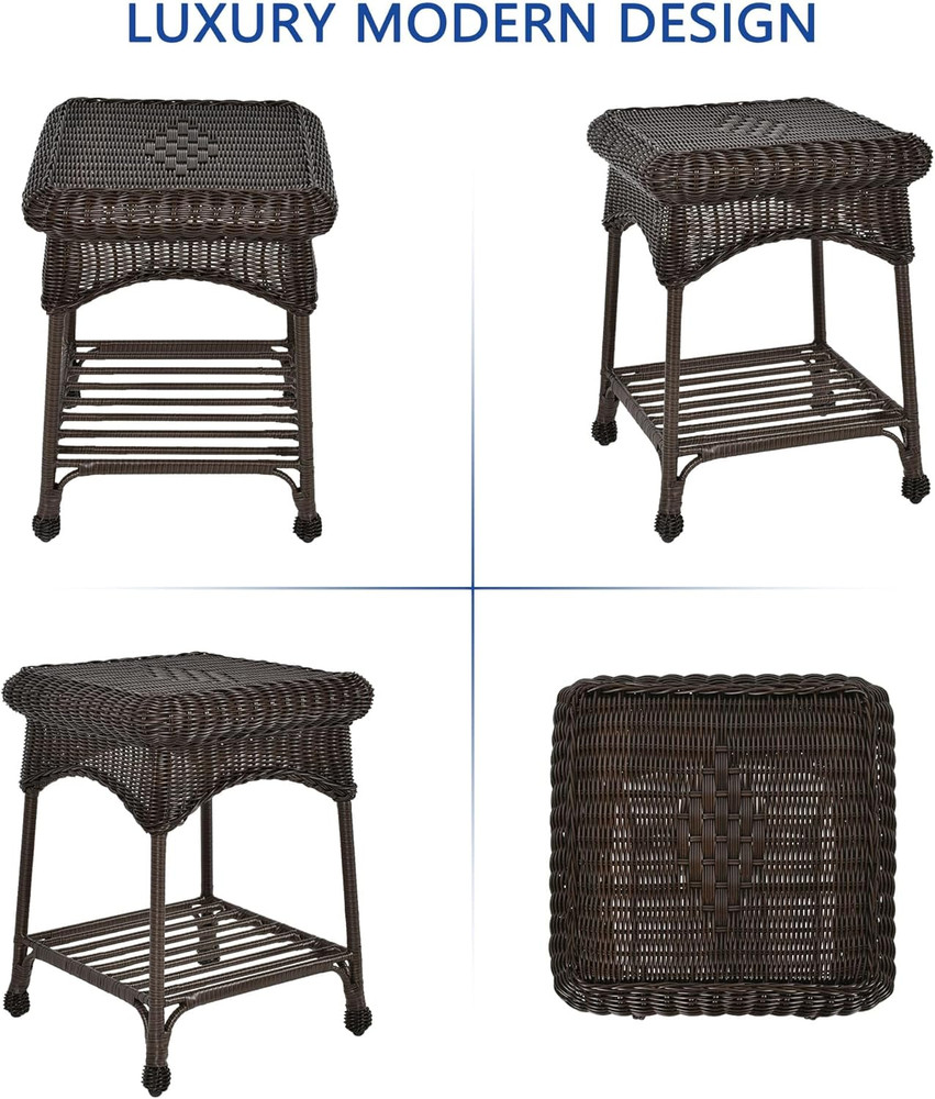 Outdoor Espresso Wicker End Table