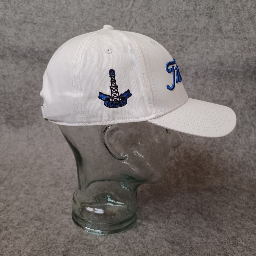 Titleist Hat Mens White Adjustable Blue Script Embroidered Logo Golf Cap