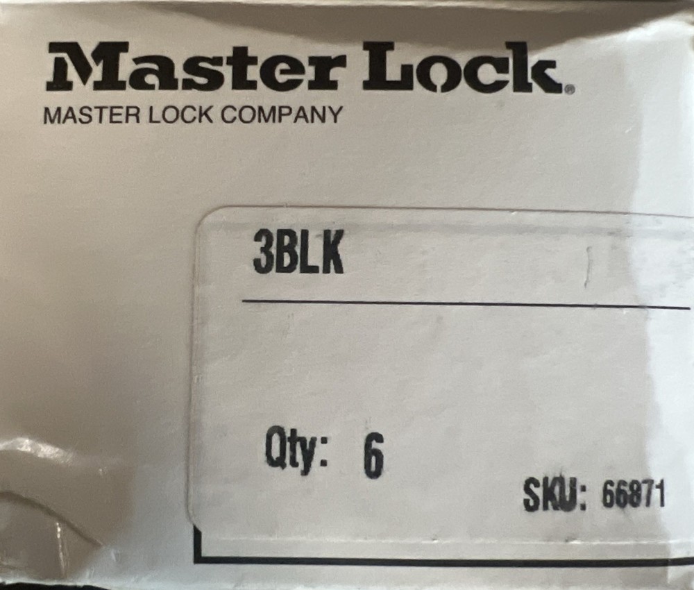 6-Master Lock 3Blk Lockout Padlock,Kd,Black,1-1/4"H