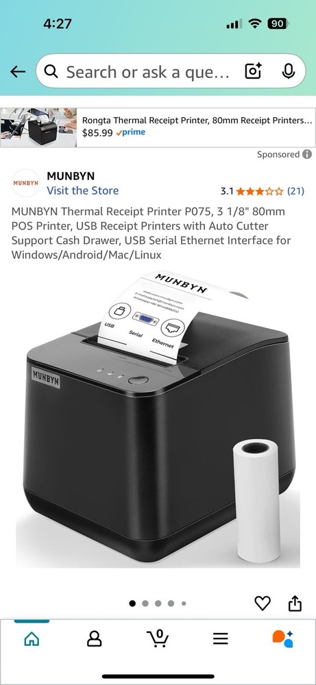 MUNBYN thermal Receipt Printer Model# ITPP075