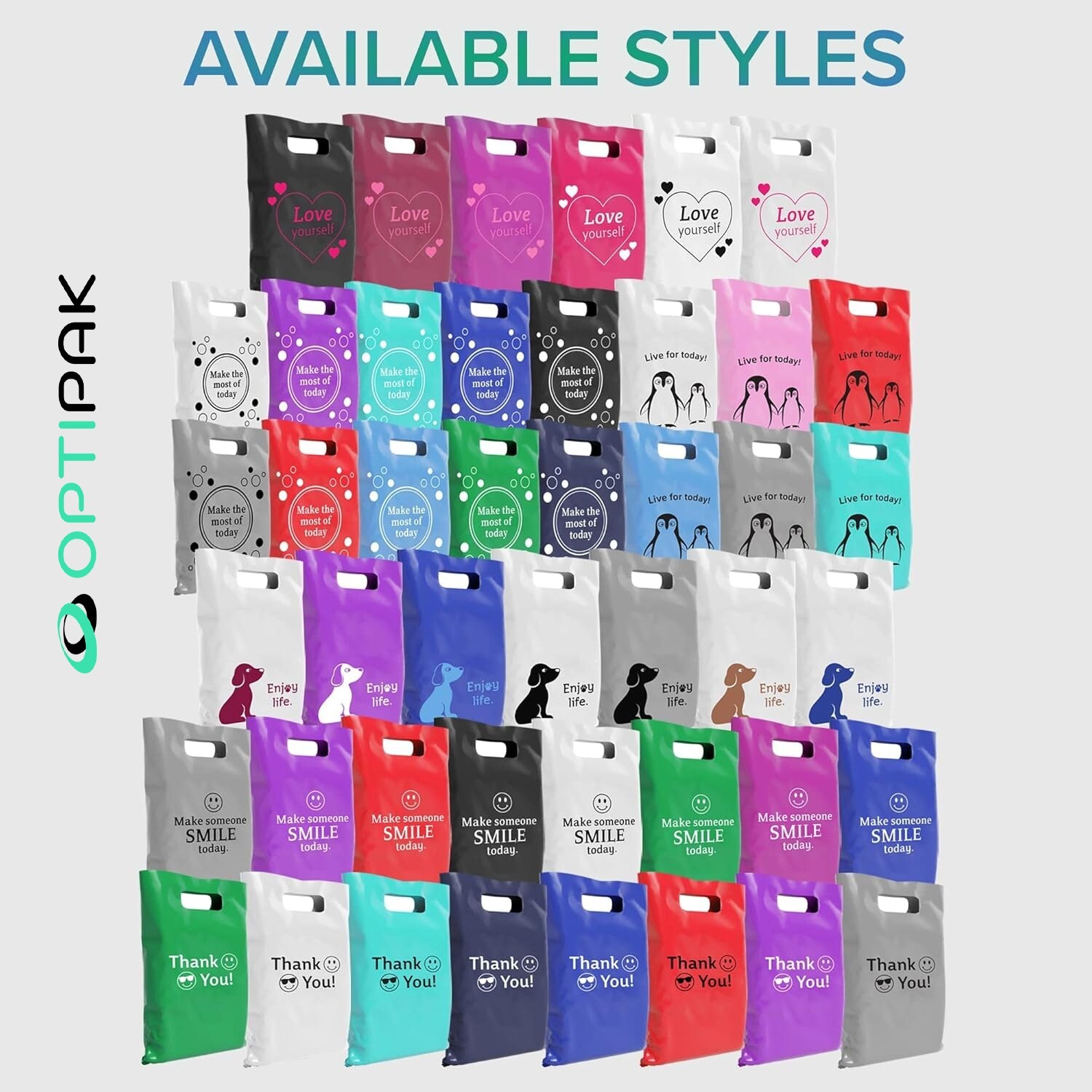 OPTIPAK 16x18 Plastic Bags – 50 Pack with Die-Cut Handles for Retail & Party