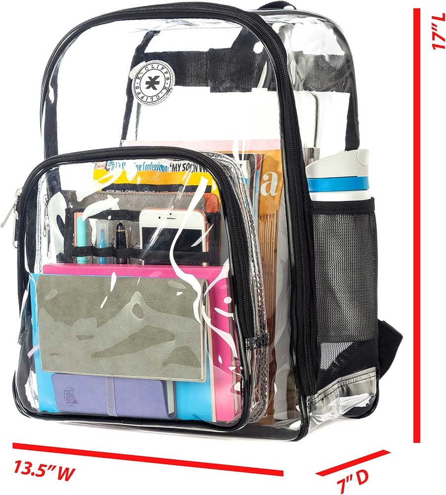 K-Cliffs Clear Backpack Quality See Through Student Bookbag Clear/Purple Trim