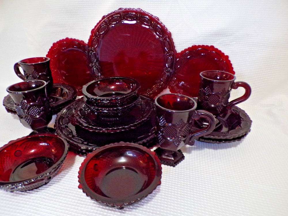 Vintage Avon Cape Cod Ruby Red Place Setting for 4 Dinnerware 16 pcs NO BOWLS