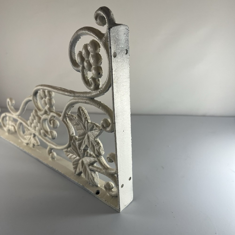 Vintage White Cast Iron Grape Leaf Scroll 13in Basket Hook Angle Corner Bracket