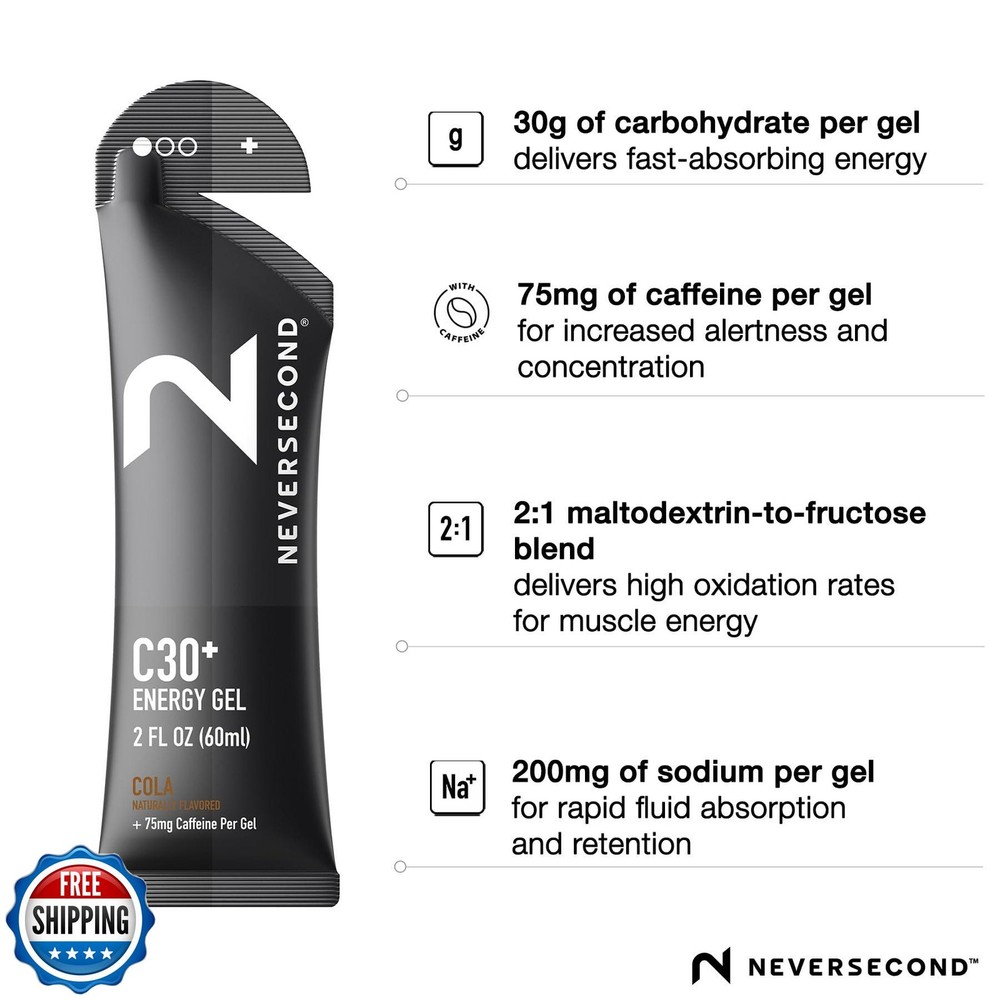 Neversecond C30+ Energy Gel + Caffeine, Performance Nutrition and Hydration,