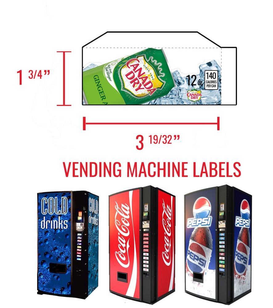 (7) Dixie Narco 501e - Vend Labels - Flavor Strips - Grape Soda - Sprite