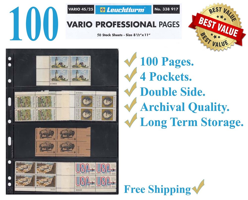 100 Lighthouse Vario 4S Stamp Album Pages 4 Pockets Double Side Archival Sheets