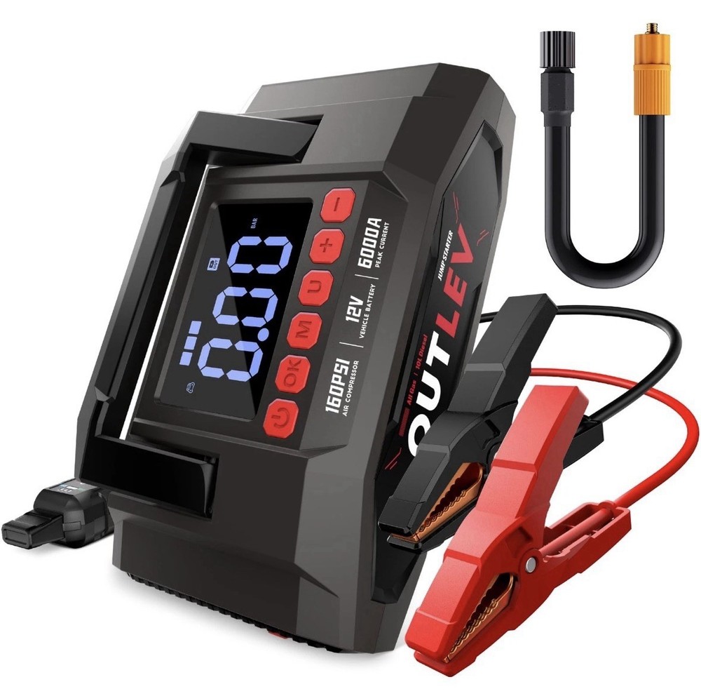 Outlev Jump Starter 6000A Air Compressor 160PSI Multi-Functional Emergency Kit