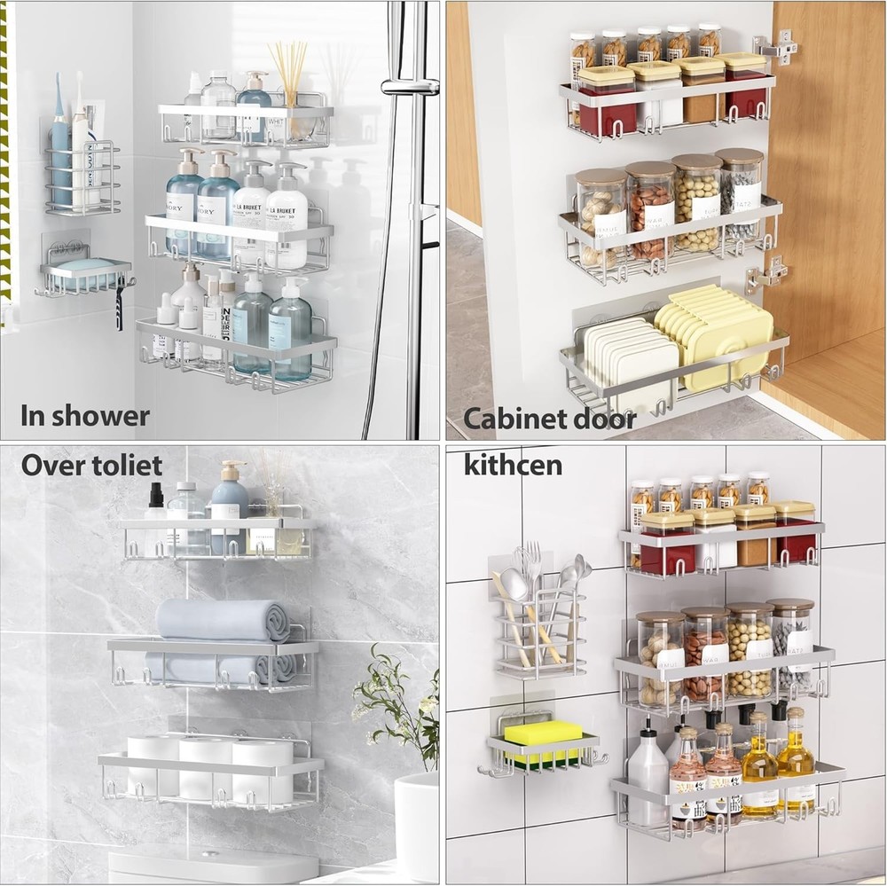 Rustproof 5-Piece Shower Caddy Set – Easy Adhesive Installation & Large Capacity