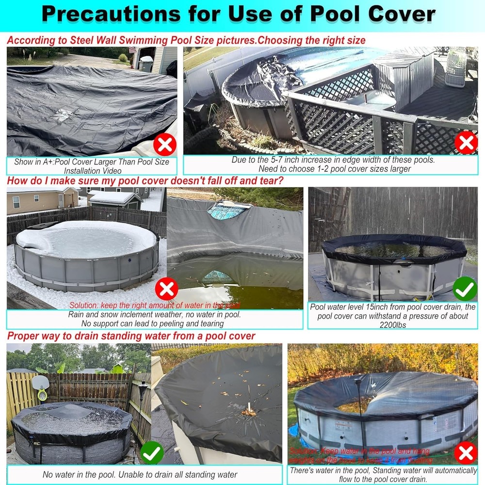 24 Ft Pool Cover, with Automatic Drain Round Pool Cover, One-Piece Quick Install