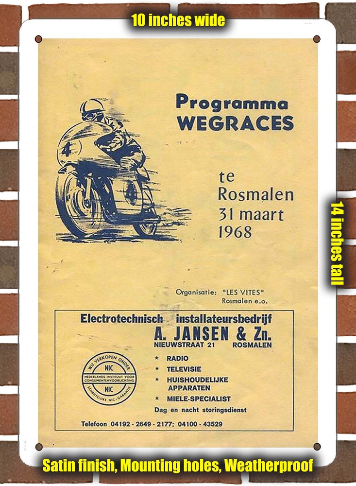 Metal Sign - 1968 Rosmalen Racing Program - 10x14 inches
