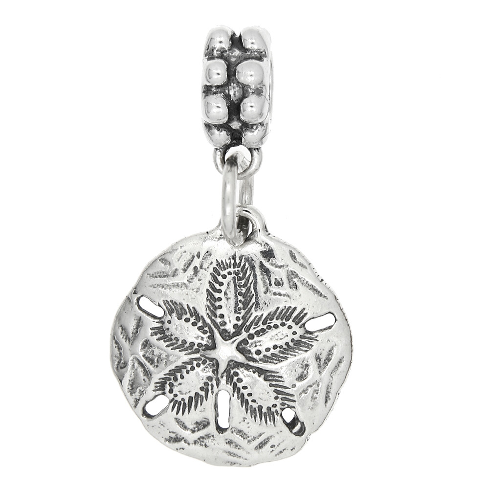 Sterling Silver Detailed Sand Dollar Dangle Bead Charm