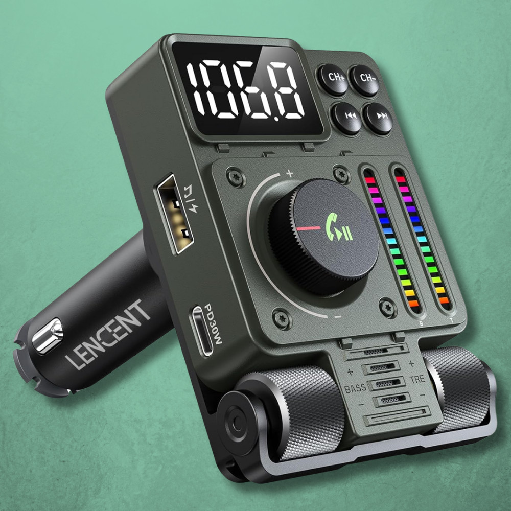 FM Bluetooth 5.3 Transmitter for Car - Adjustable Treble and Bass Sound Music