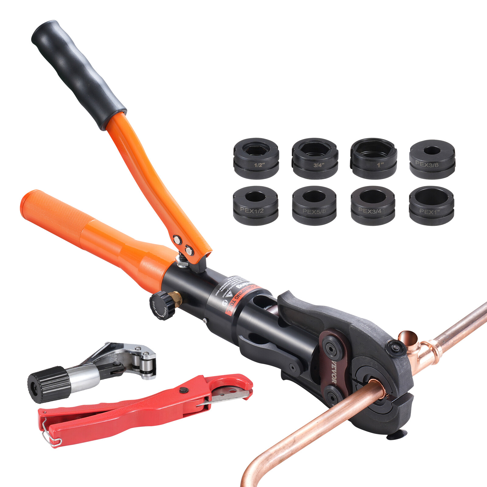 VEVOR Copper Tube Fittings Crimping Tool with 8 Jaws Pipe Cutter 360° Rotatable
