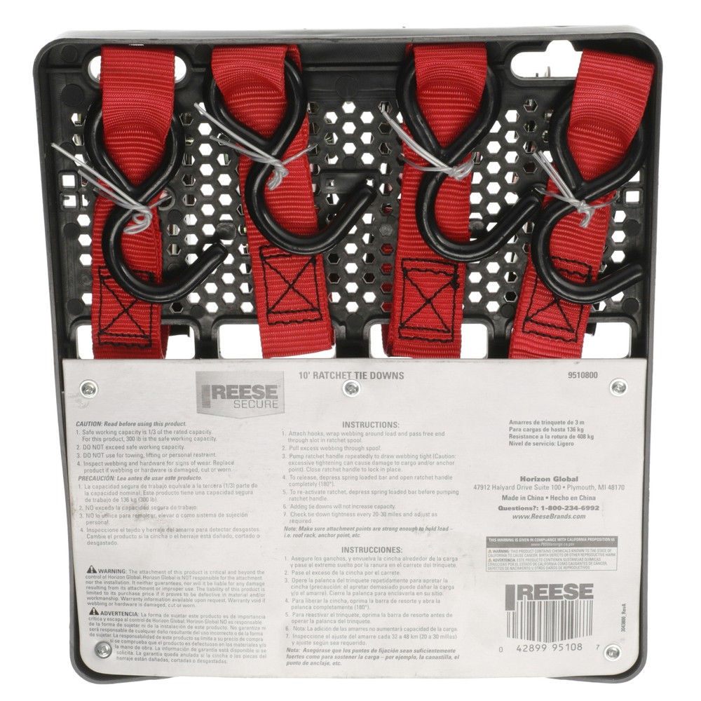 Reese 10' Ratchet Tie Downs 4-pack