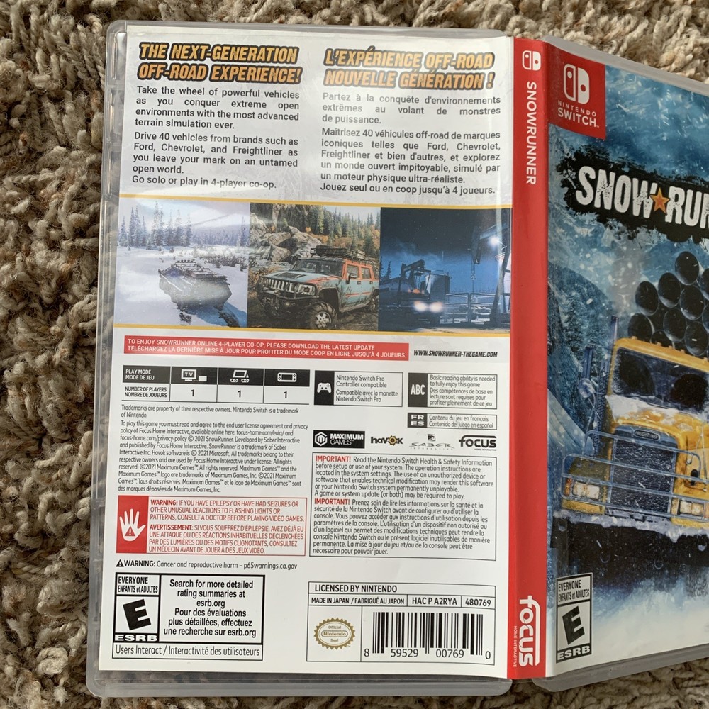 Empty Replacement Case & Artwork ONLY! Snow Runner - Nintendo Switch