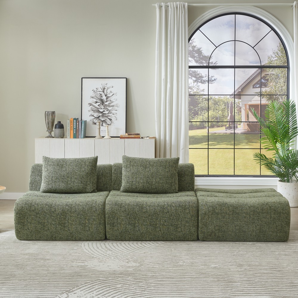 3 Seater Compressed Sofa Sectional, No Assembly, Chenille Fabric, Green