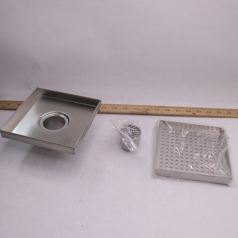 Designline Shower Drain with Square Pattern 6" x 6" - Missing Nut and Hook