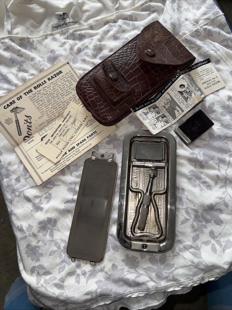 VTG Rolls Razor Imperial COMPLETE Set + Case Instructions Self Sharpening Razor