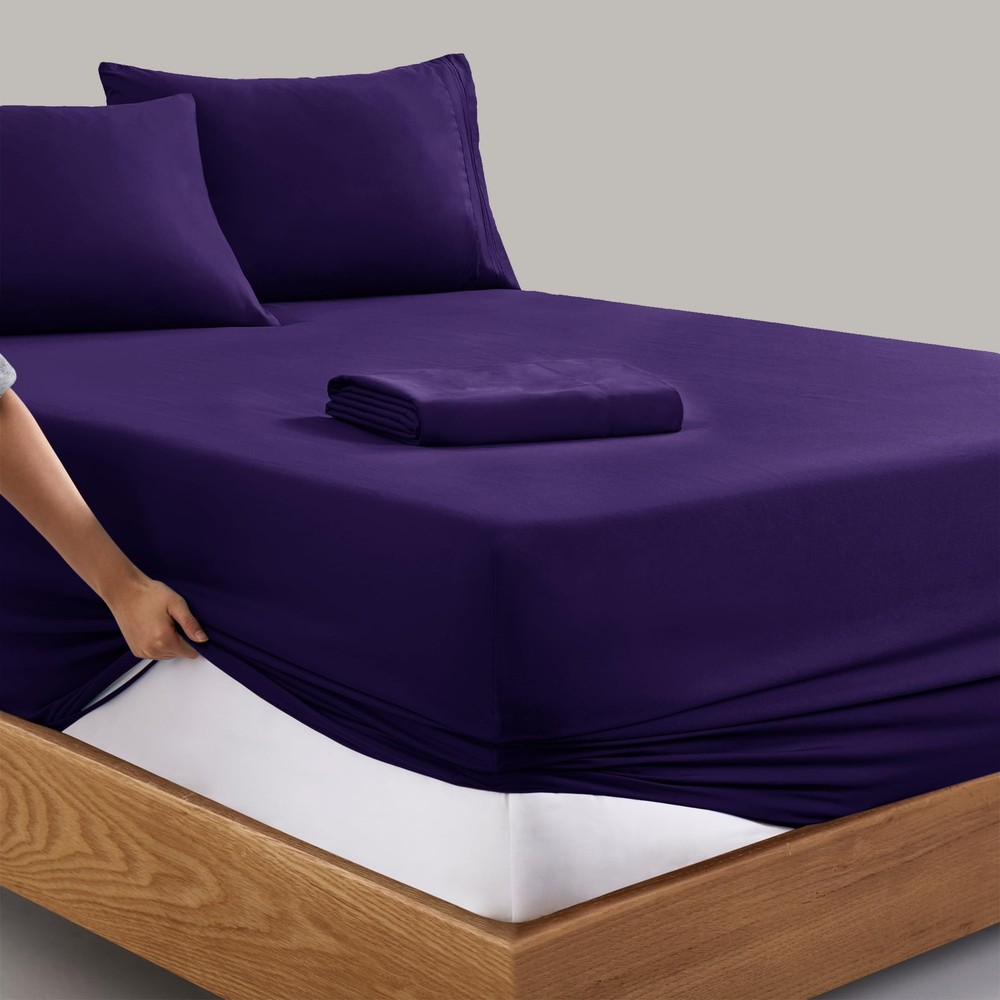 Manyshofu King Size Extra Deep Pocket Sheets 1800TC Microfiber Purple