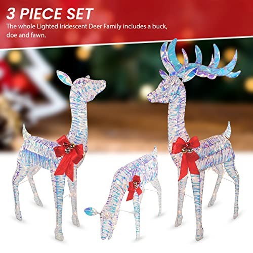 TOP TREASURES 3-PIECE IRIDESCENT REINDEER FAMILY - LIGHTED DEER - Scratch & Dent