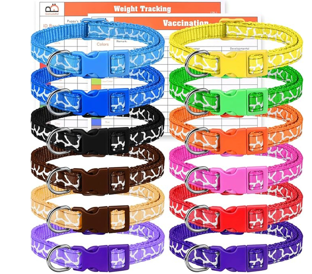 GAMUDA 12 x Reflective Puppy Collars, Soft Nylon Whelping Identification Collars