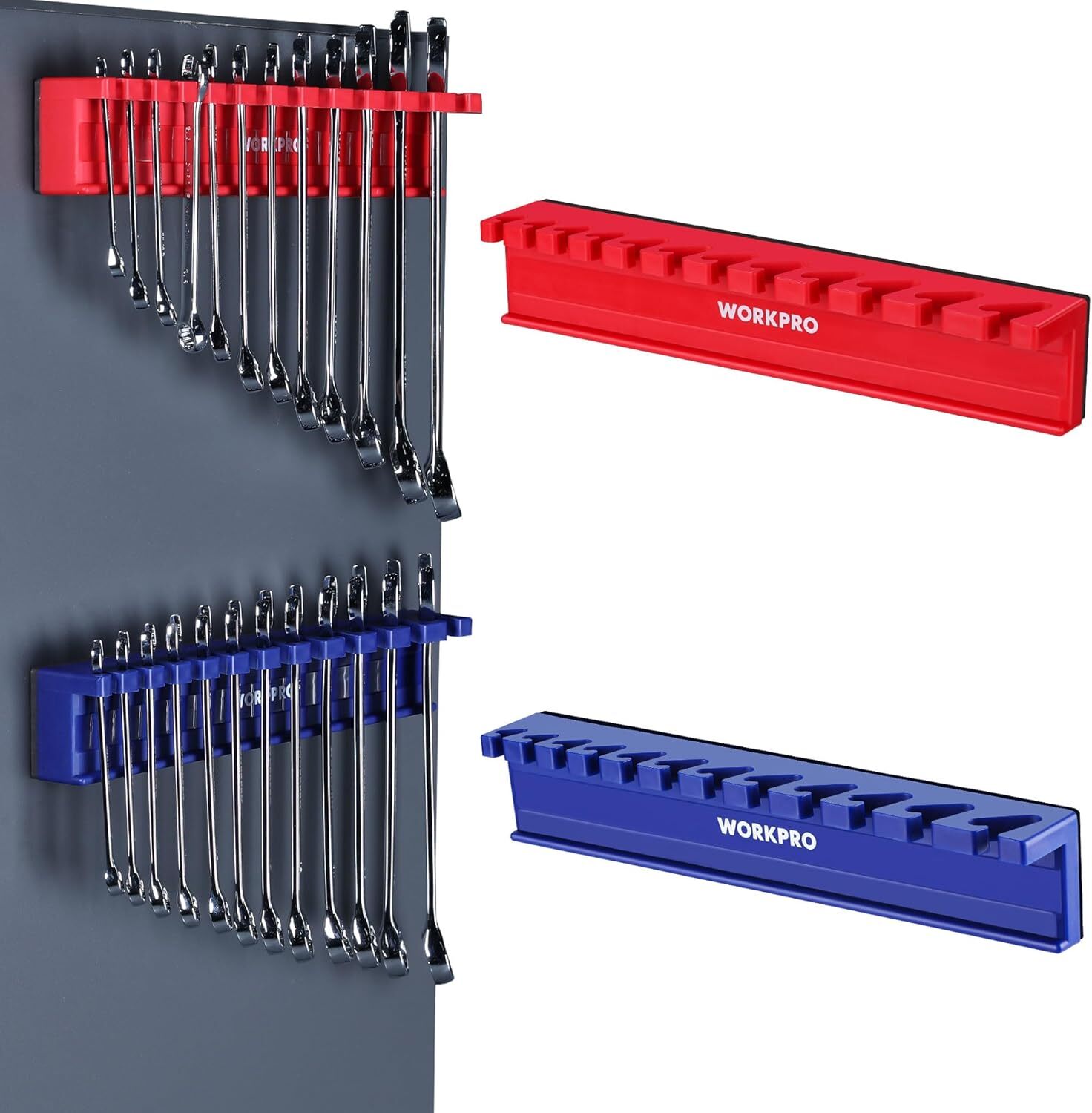 WORKPRO 2-Piece Magnetic Wrench Organizer Wrench Rack Tool Trays SAE&Metric