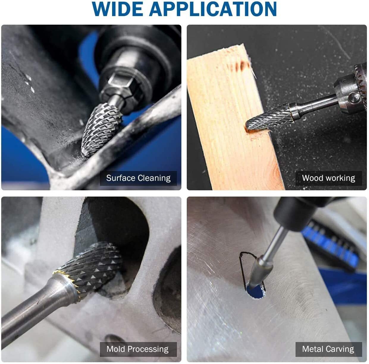 1/4'' Double Cut Tungsten Steel Carbide Rotary Burr Die Grinder Shank Bit Set US