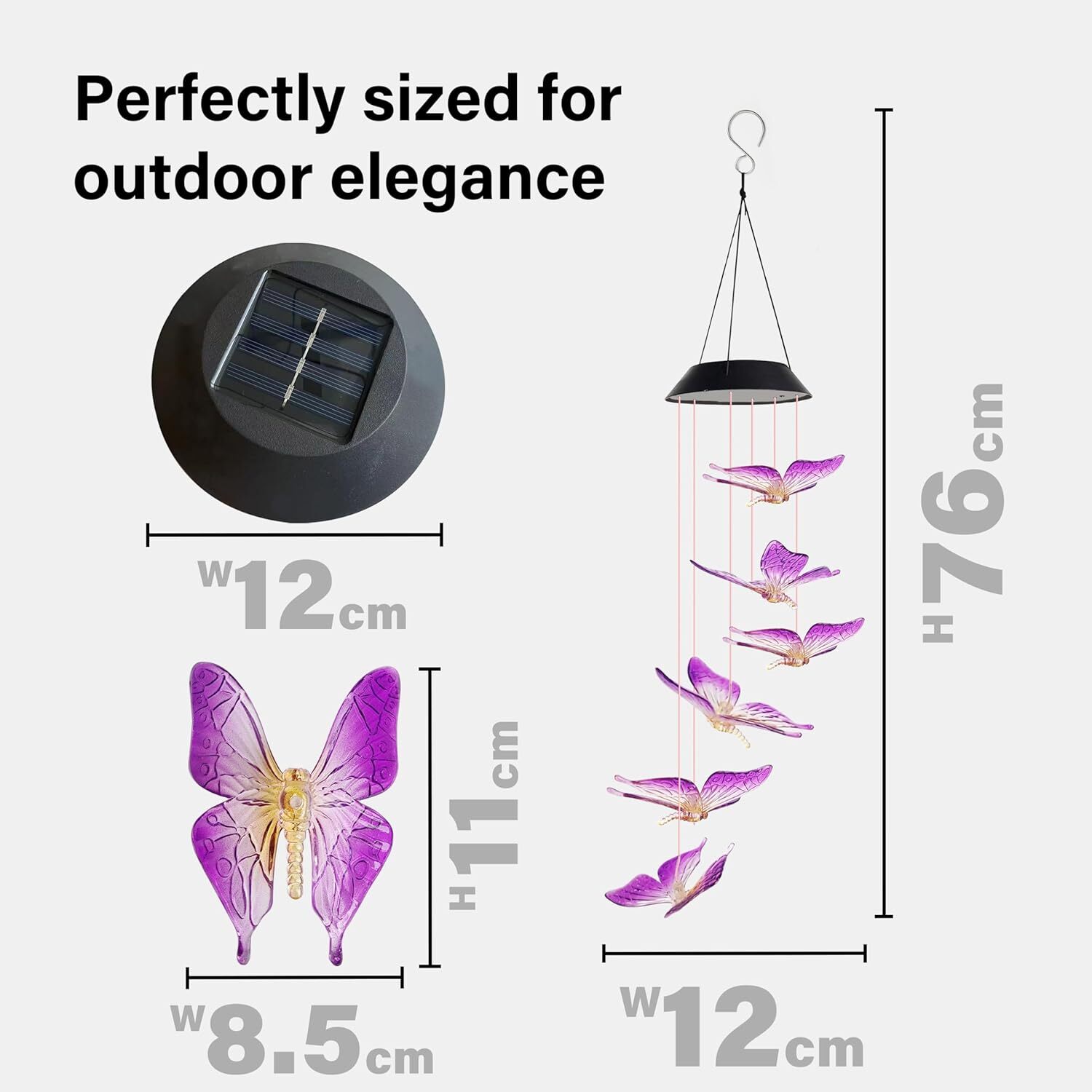 Solar Wind Chimes Lights LED Color Changing Hanging Butterfly Garden Decor Lamp
