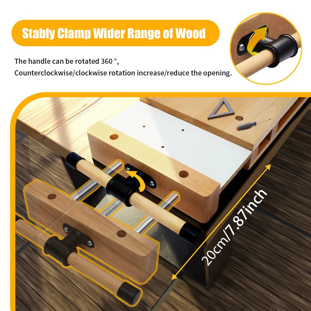 Mobile Workbench, Solid Beech Wood Workbench with 7.87-inch Clamping Range,