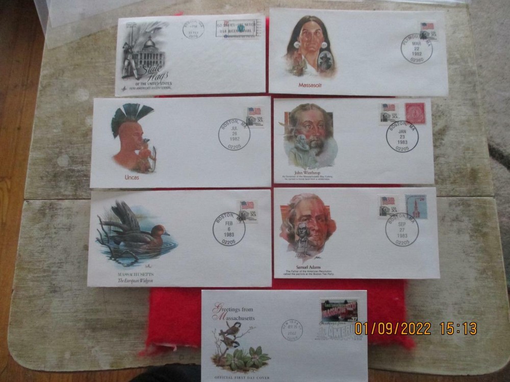 Massachusetts: 7 Various First Day Covers