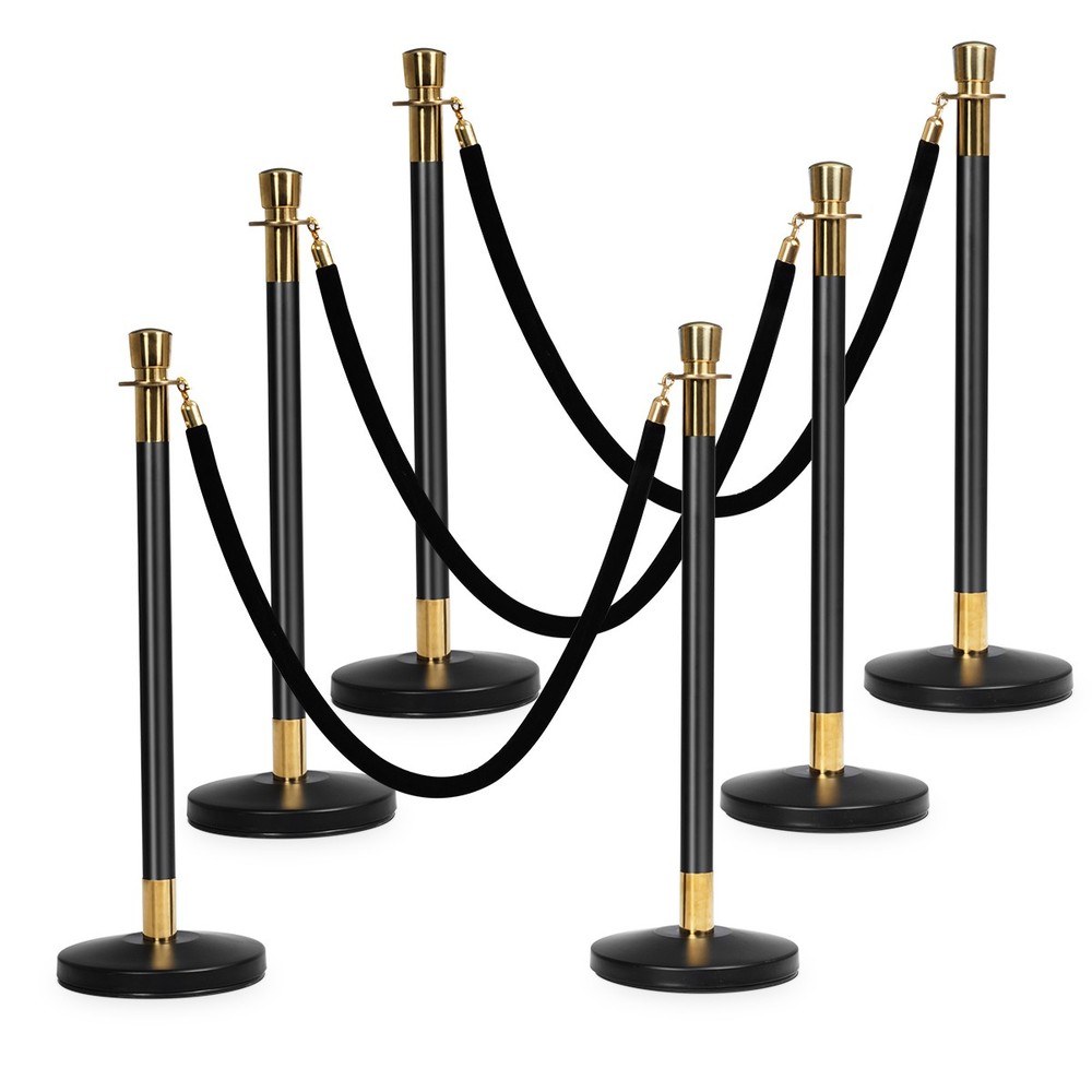 6PCS Stanchion Posts Queue Pole Crowd Control Barrier Retractable 3 Ropes Market