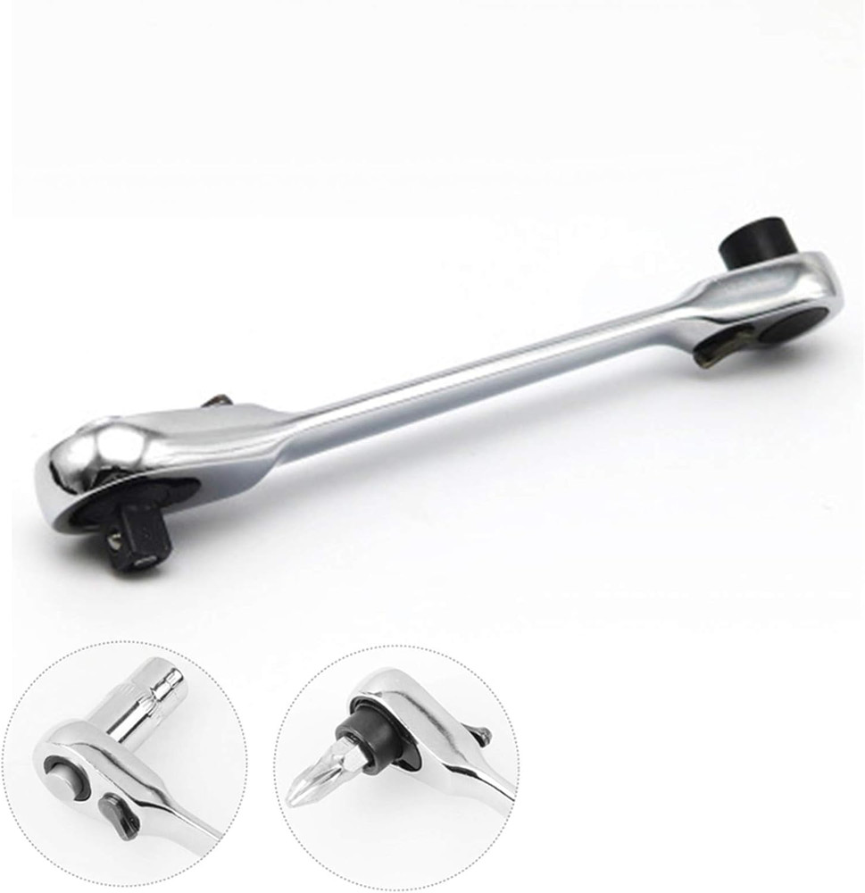 1/4" Mini Double Head Ratchet Wrench 72 Tooth Socket & Bit Driver Tool Silver