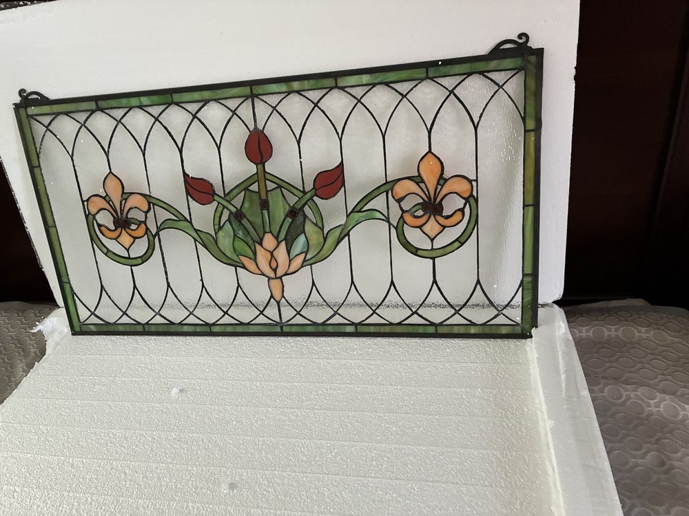 Maxdot 32 x16 Stained Glass Transom Window Panel