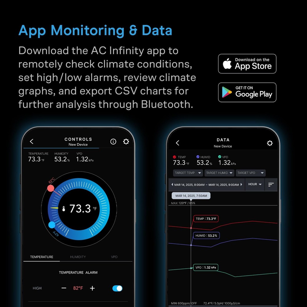 AC Infinity Temperature Humidity VPD Smart Hygrometer B2 with LCD Black