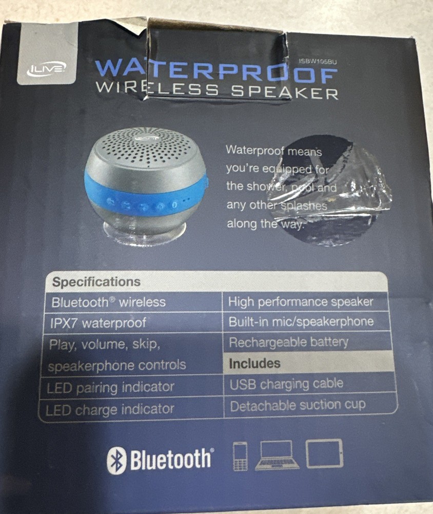 New iLive Waterproof Wireless Bluetooth Suction Cup Bottom