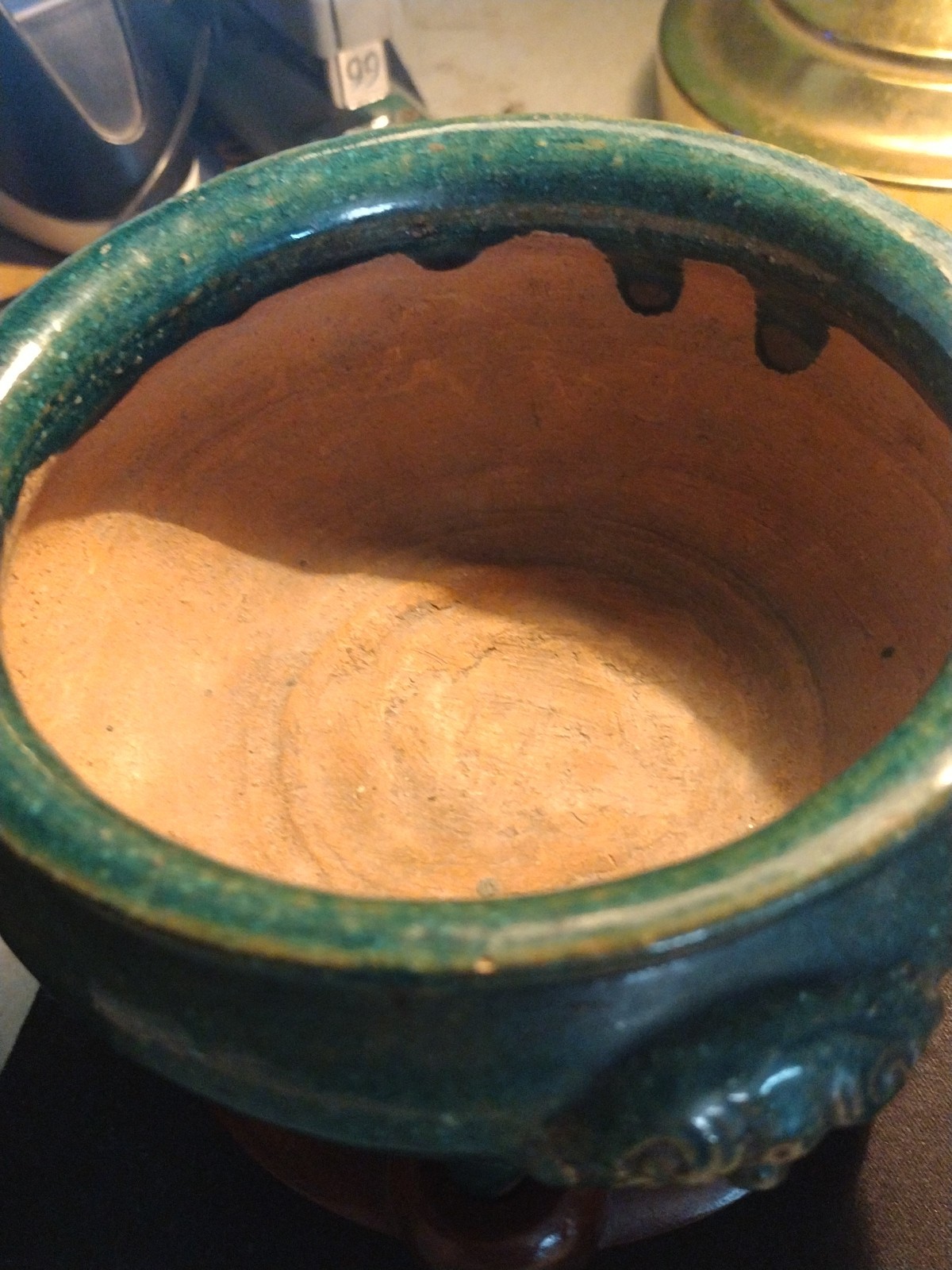 19th CENTURY CHINESE TURQUOISE GREEN GLAZED FOOTED FOO DOG CENSER * W/STAND