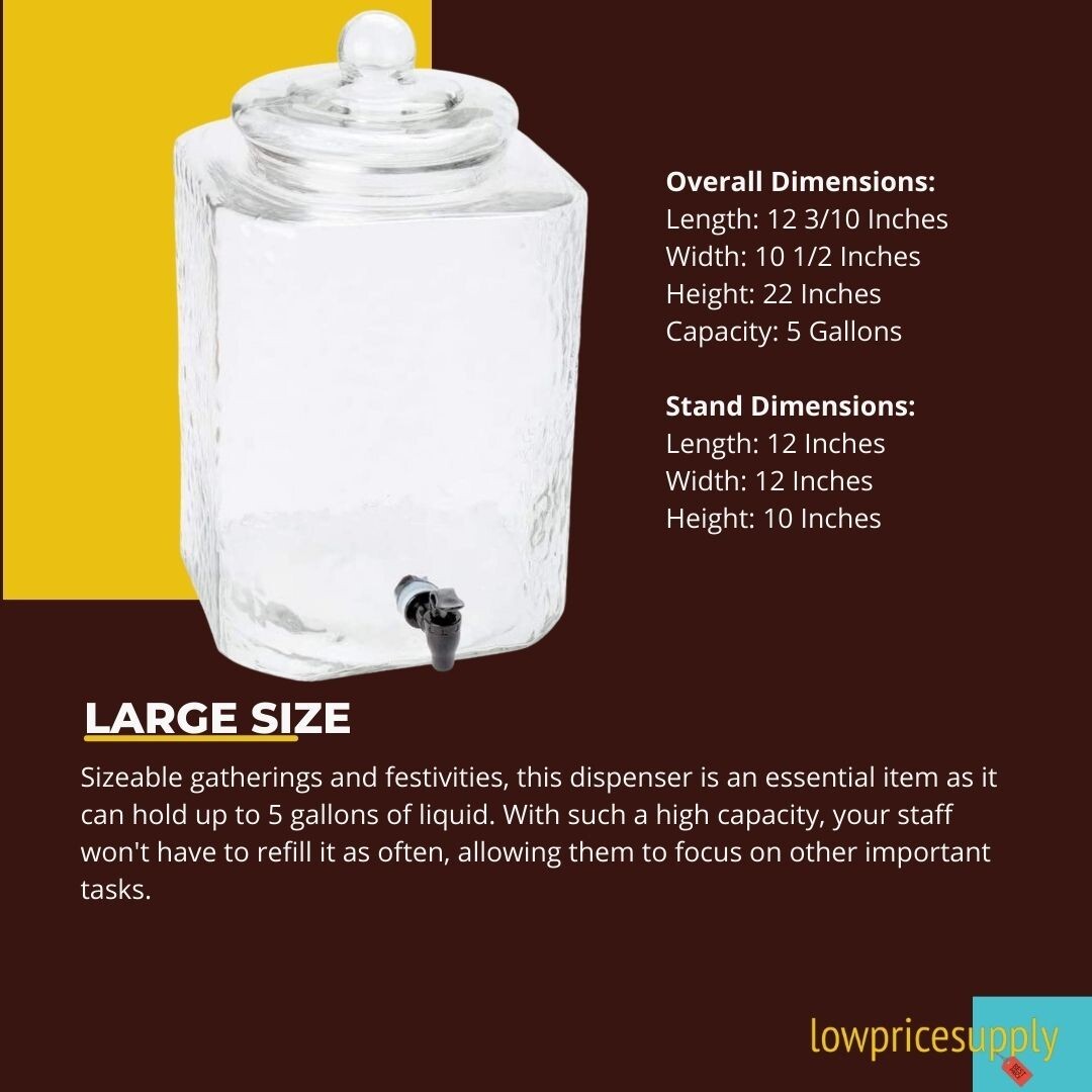 5 Gallon Hammered Glass Beverage Dispenser with Metal Stand - FAST SHIPMENT