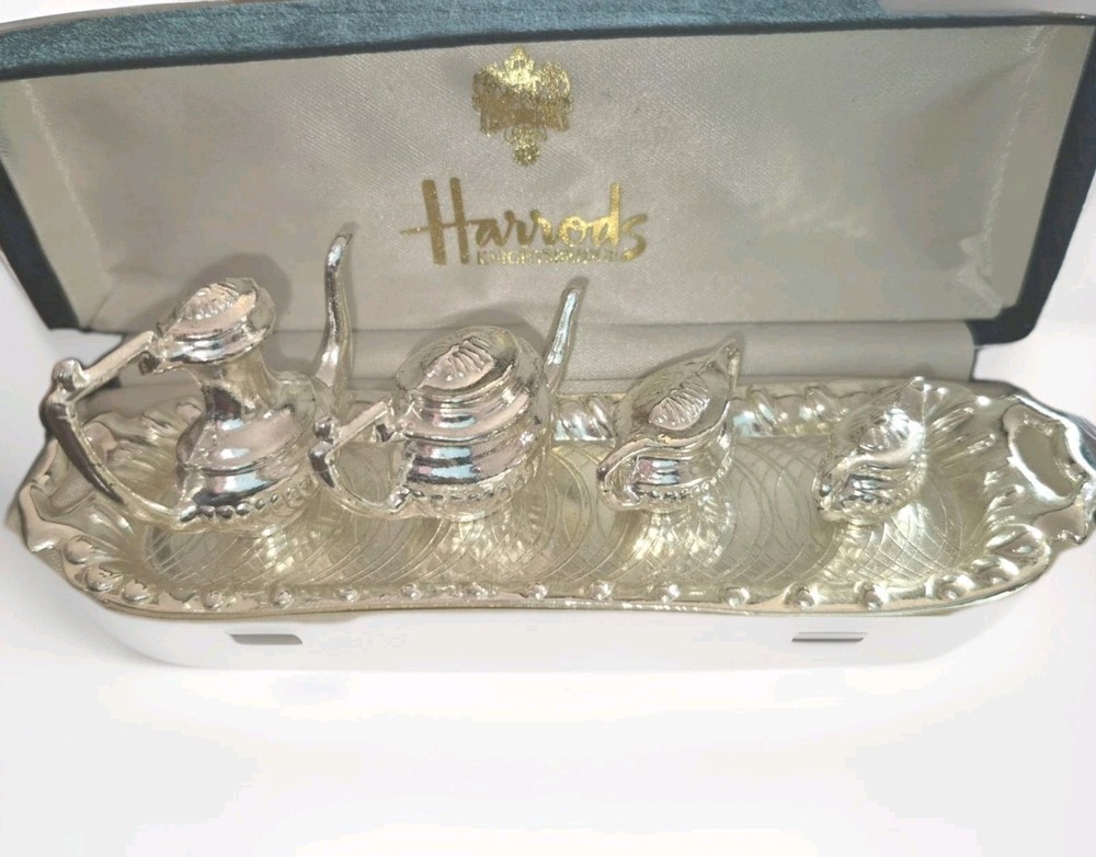 Harrods Miniature Silver Tea Set With Box